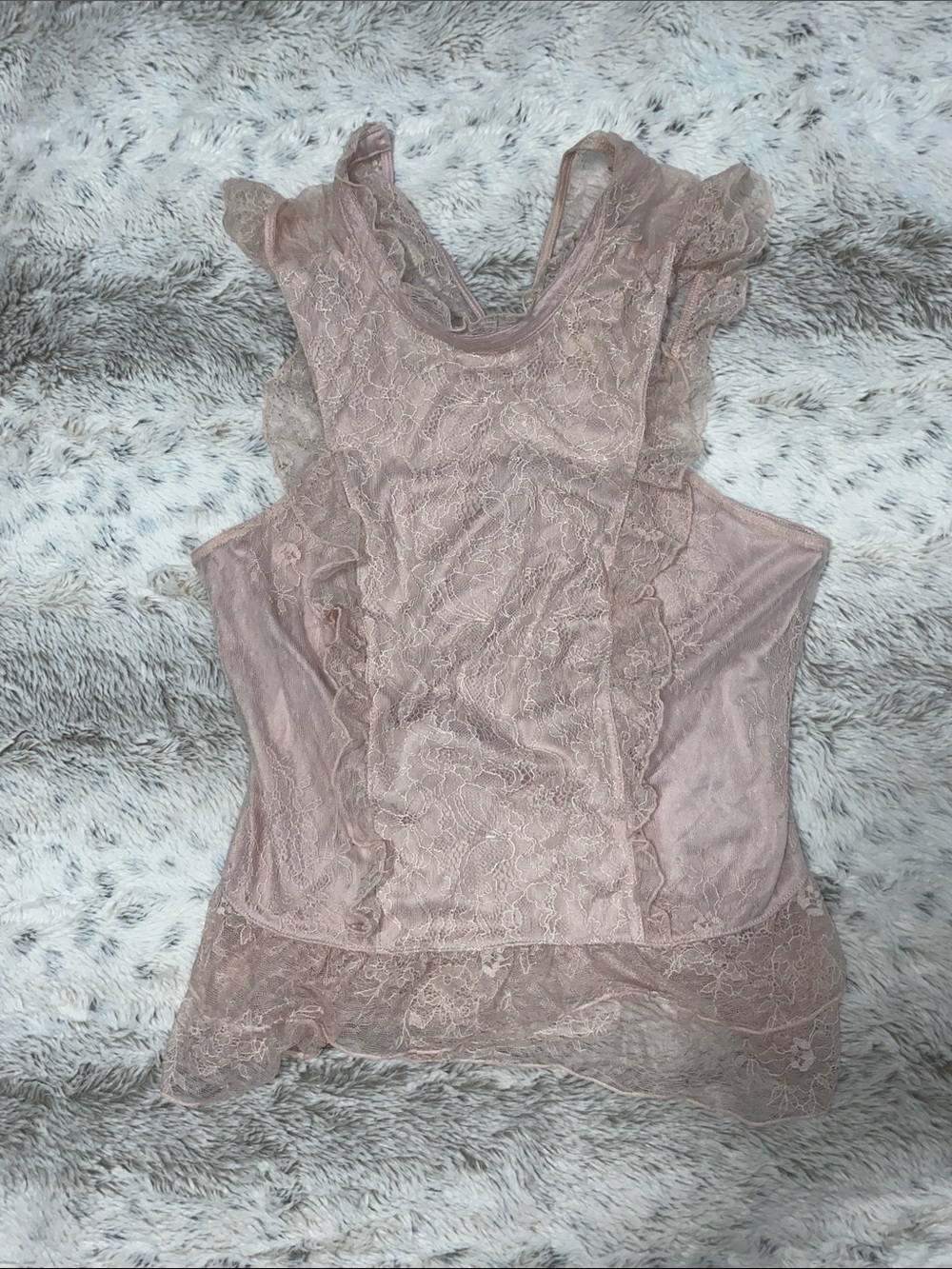 Express Lace Ruffle Tank - Blush